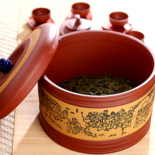 品茶忆友 百子图紫砂茶叶罐  醒茶罐大码  密封大号茶叶罐 茶具
