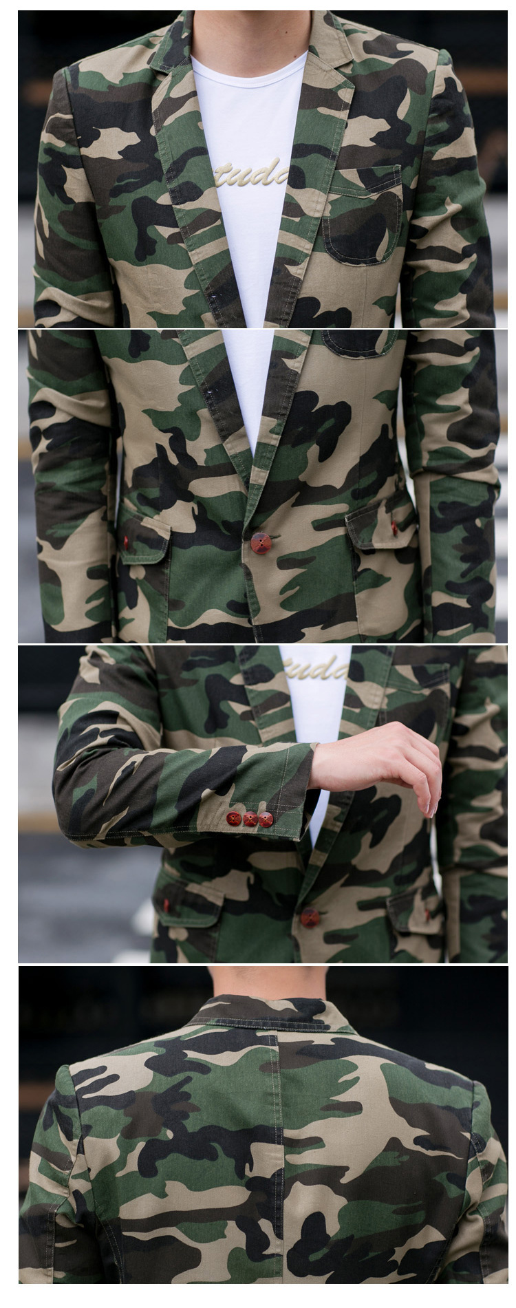 陌尔阳春季新款水洗迷彩西装男韩版修身单扣西服 军绿迷彩 m