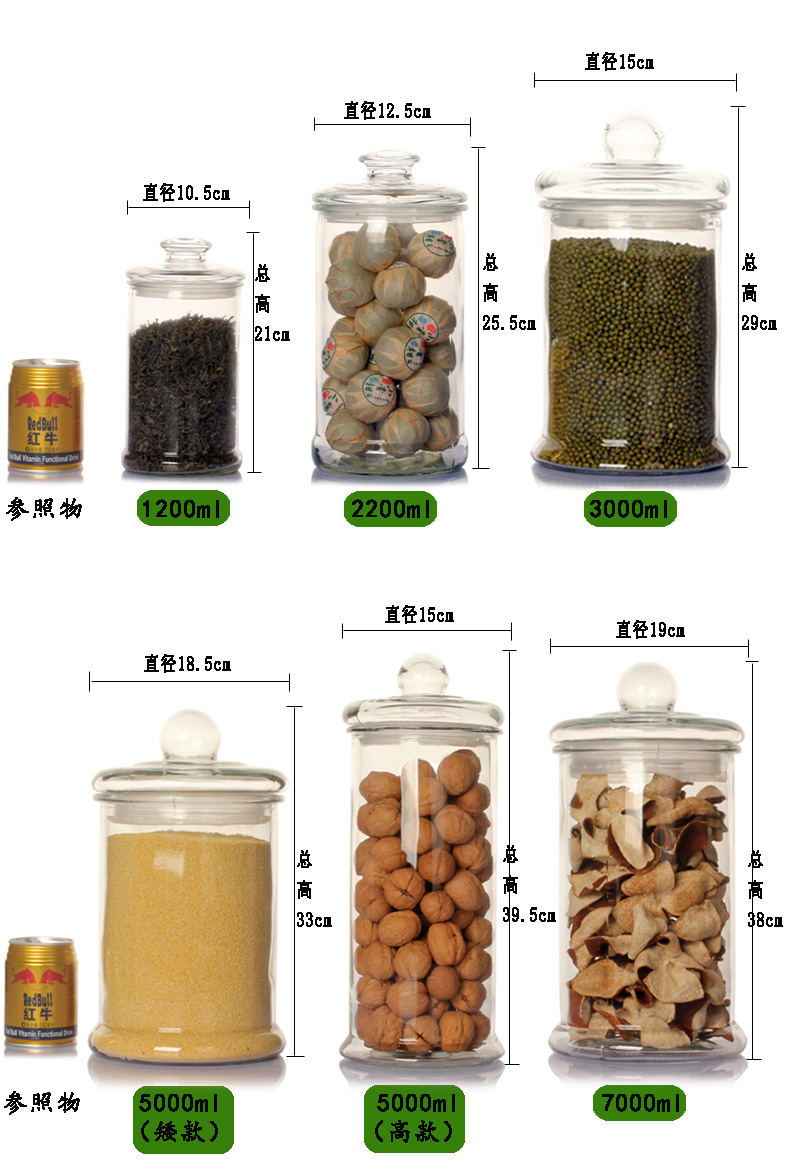 玻璃茶叶罐密封罐酵素瓶蜂蜜瓶储物罐干果储物罐中药材罐标本瓶样品瓶