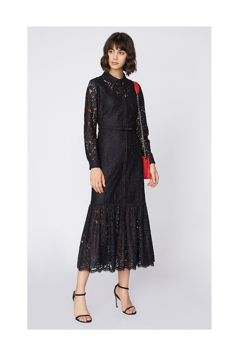 ports宝姿新品女装复古蕾丝鱼尾下摆连衣裙sa9d009gld005atlanticdeep