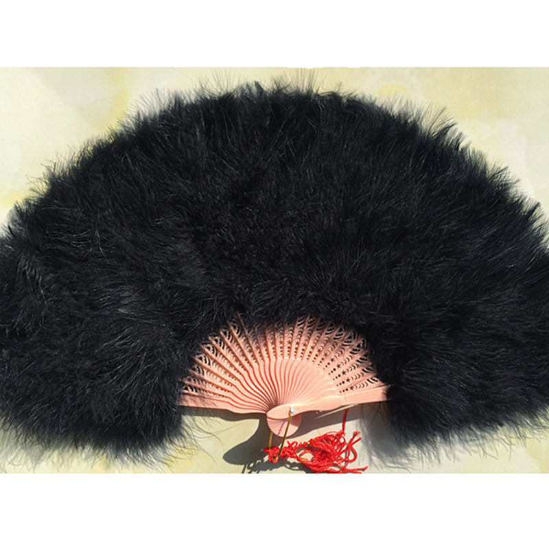 舞蹈折扇专用孔雀手工制作白色旗袍走秀羽毛扇子扇子驱蚊夏季 小鸡黄