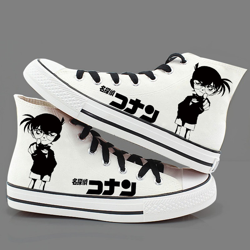 双截龙 名侦探柯南动漫鞋子工藤新一cos印花帆布鞋男女中学生高帮休闲