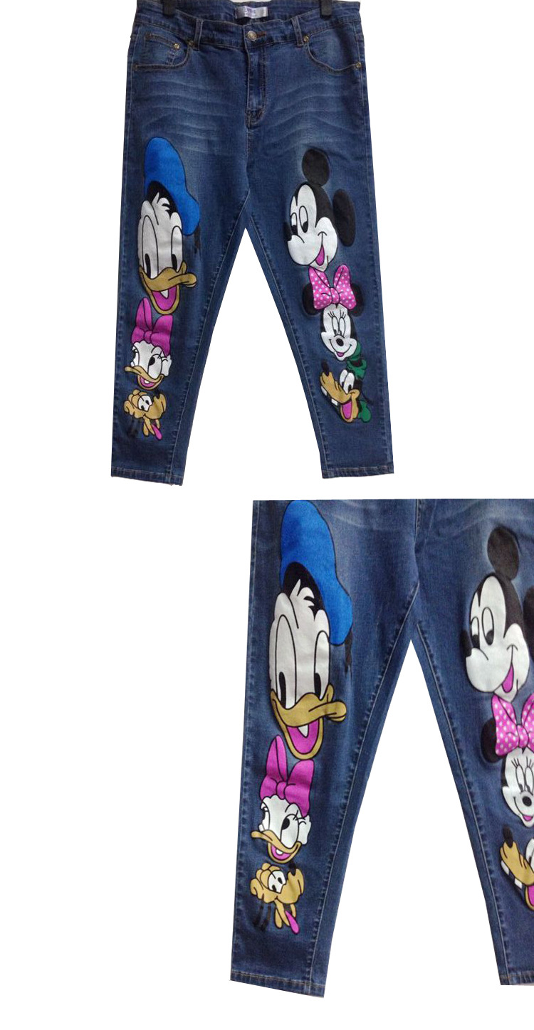 加大码牛仔裤女修身显瘦九分裤胖mm200斤米奇裤子韩版潮范 蓝色 30(2