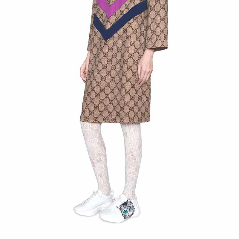 gucci古奇女鞋运动鞋 小白鞋rhyton系列神秘猫咪印花gucci标识 橡胶