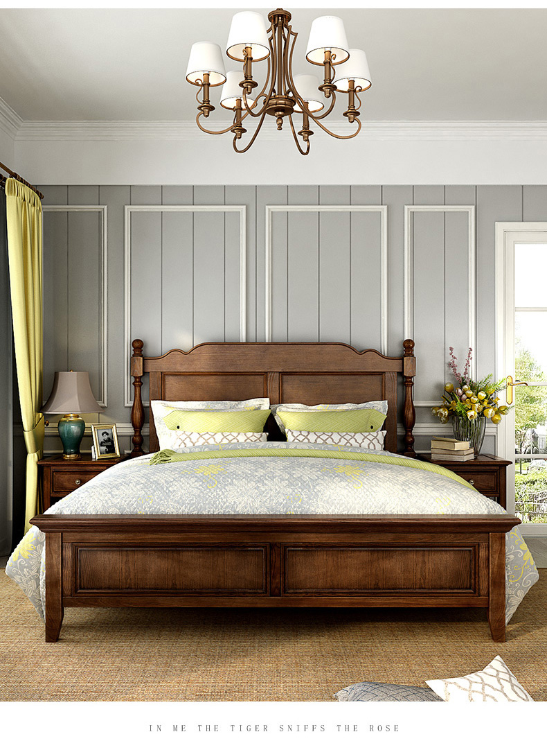 双虎家私 美式床实木床主卧复古欧式床奢华成人1.