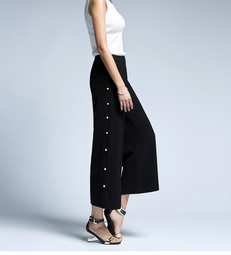 优衣美甩裤2016新款女阔腿裤八分裤女裤女宽松夏裤女宽腿裤21109 黑色