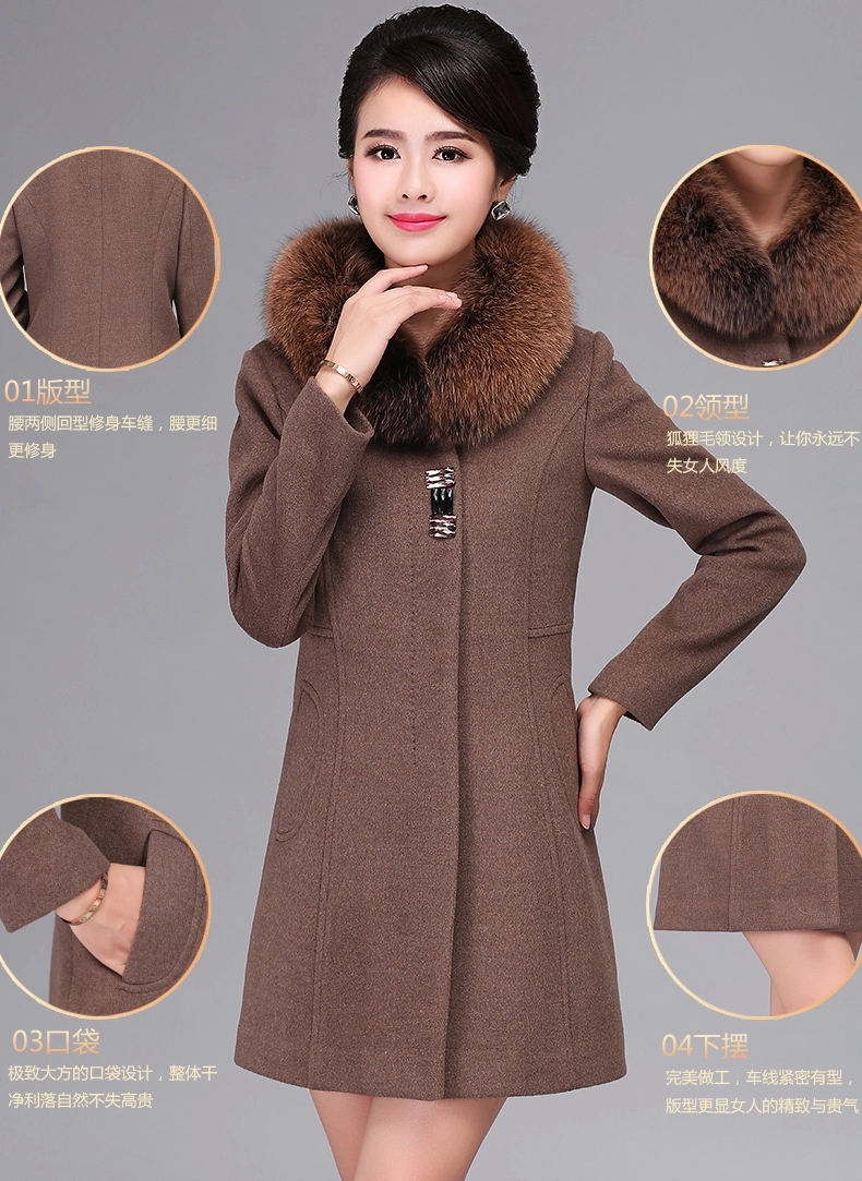 雅克帕图2014冬季新款韩版时尚高端气质修身狐狸毛领羊绒大衣 黑色 l