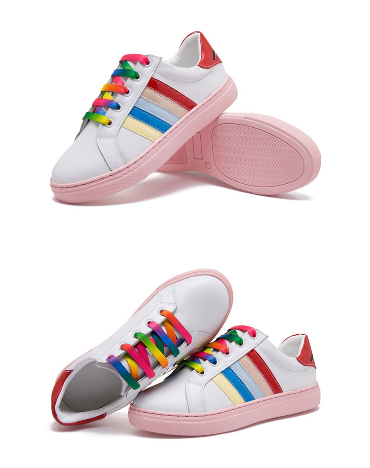 2016新款春夏拼色韩版休闲运动鞋板鞋平底单鞋系带彩虹鞋小白鞋女