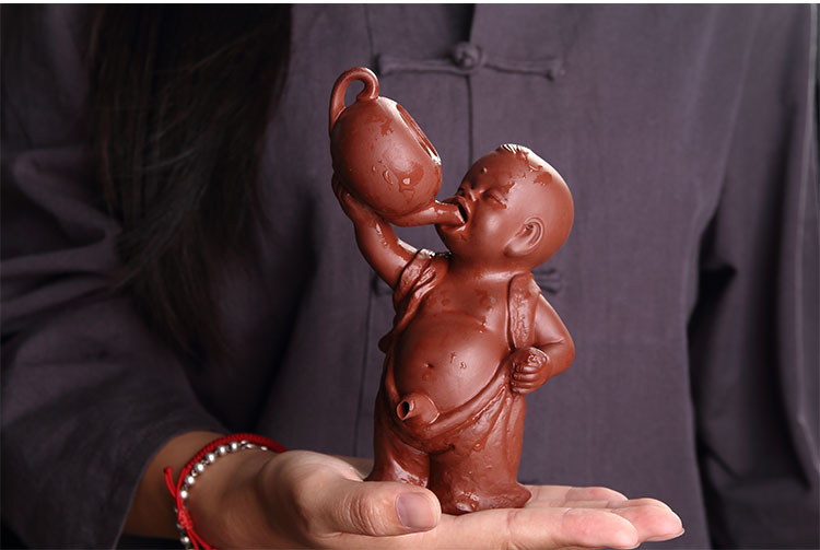 手工紫砂茶宠摆件创意茶艺茶具茶道茶盘茶玩摆设撒尿娃娃童子喷水尿童