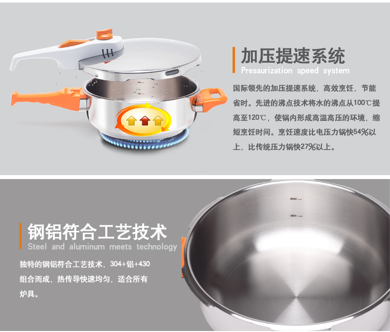 高压锅不锈钢煲汤燃气 电磁炉通用22cm炒汤锅厨房用品锅具3L节能