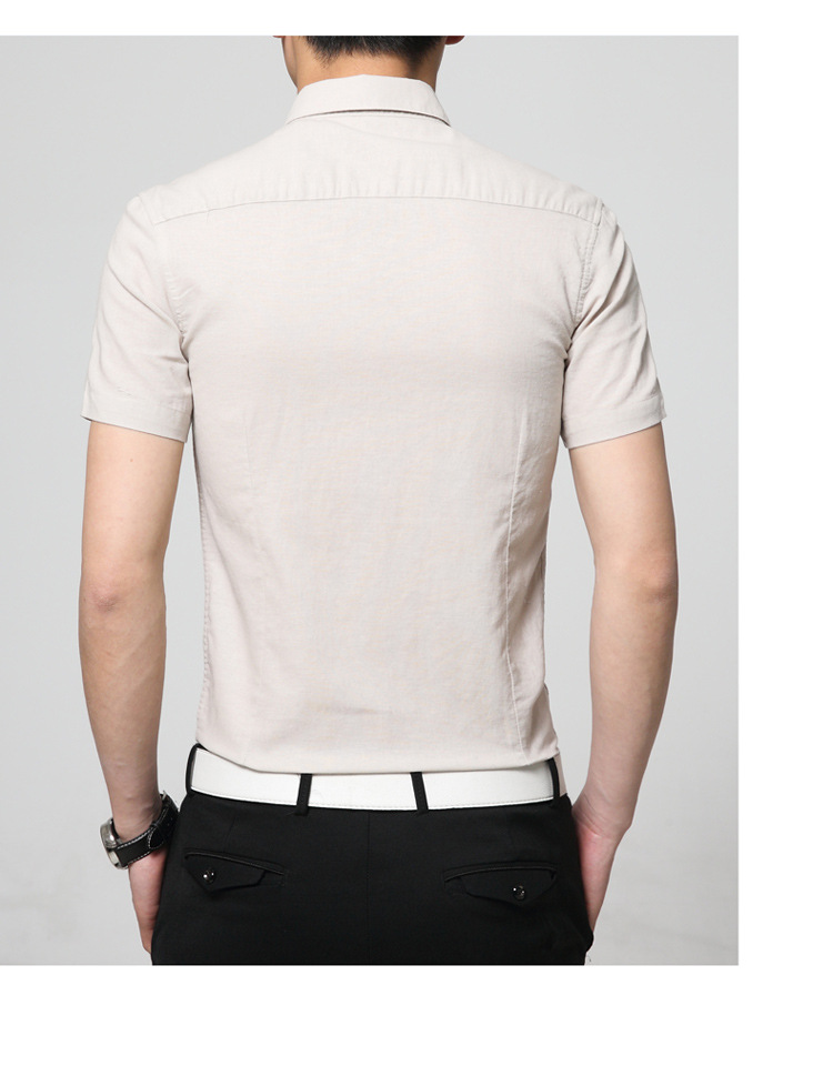 质狮衣频 16新品青年韩版男士棉麻短袖衬衫时尚男装韩版修身亚麻衬衣