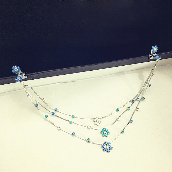 新娘盘发抓夹 女童公主链额饰发卡额头链眉心坠 三层多梅花款 白色