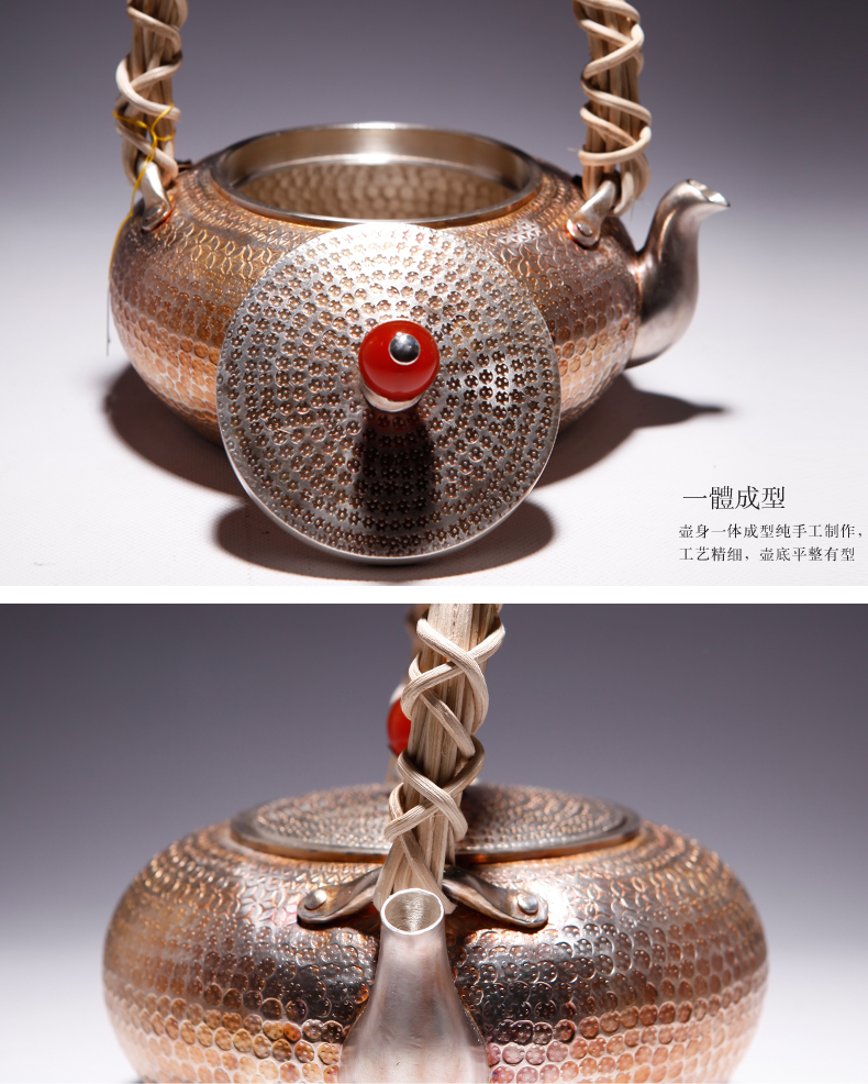 红玉千目银壶 纯银壶 纯银烧水壶茶壶 银水壶 999银壶纯手工茶具 红玉