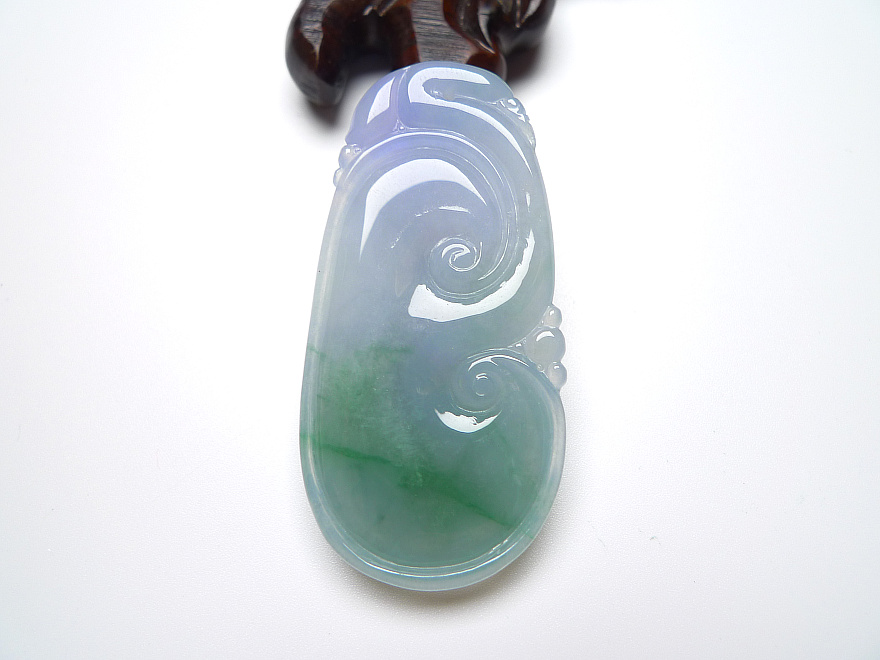 珠宝玉器 翡翠 冰糯种绿紫双彩如意吊坠12.