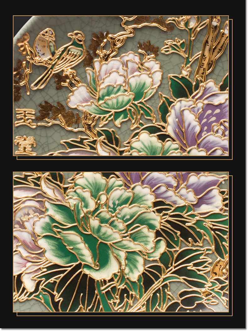 鹭艺轩漆线雕玉堂富贵纹片装饰盘客厅摆件家居装饰品陶瓷工艺品摆件