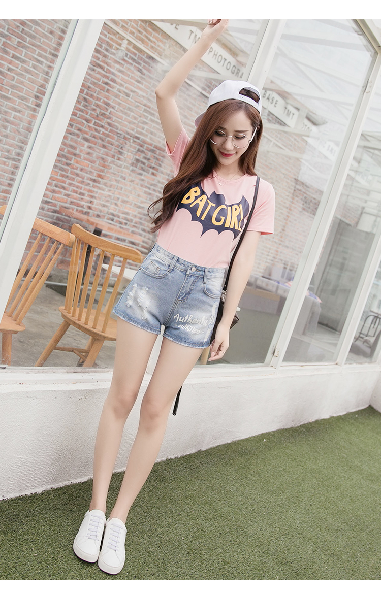 爱雅帅2016韩版女装夏装新款印花显瘦牛仔短裤时尚百搭热裤 蓝色 27