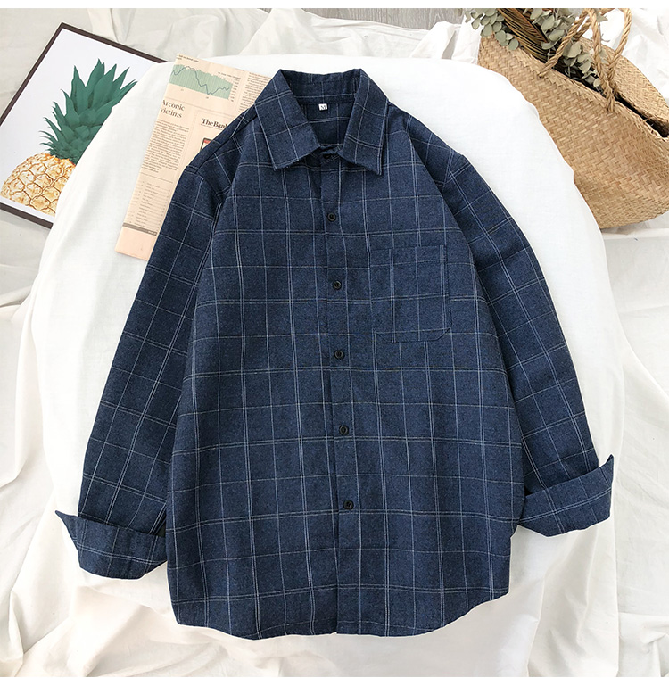 男生秋季格子衣服格子衬衫男长袖韩版潮流帅气港风bf宽松衬衣网红很仙