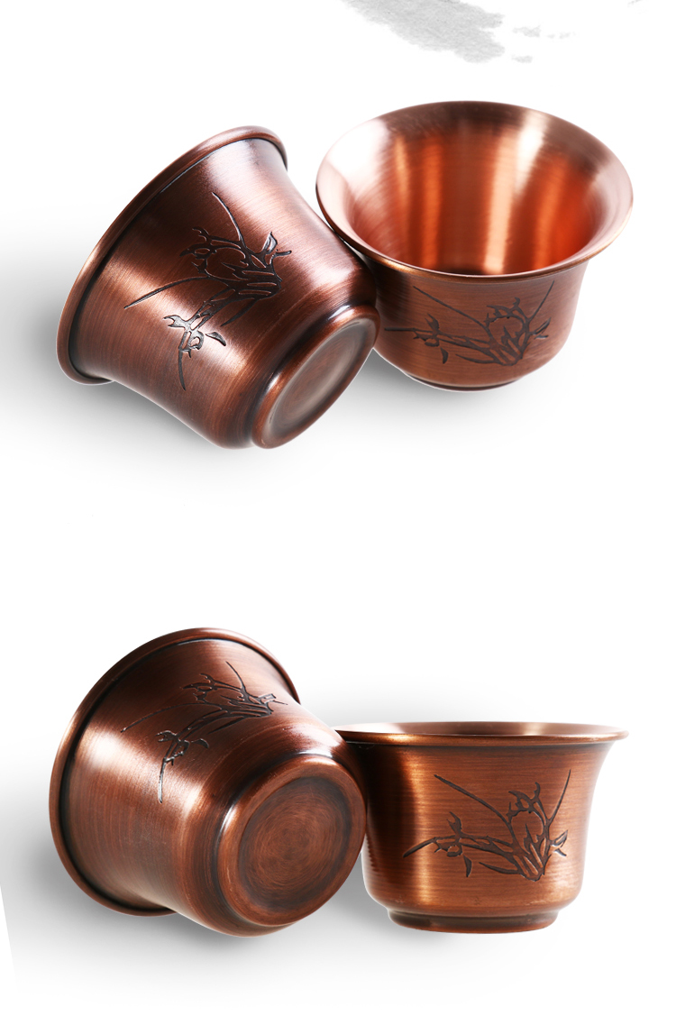 铜火龙铜茶杯手工紫铜茶杯铜杯功夫茶杯复古印花紫铜做旧雕刻花型全铜