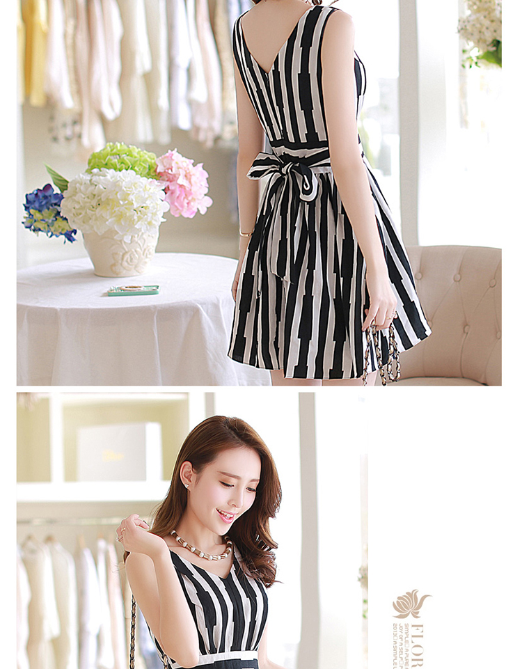 女装 连衣裙 卡微娅 卡微娅2016夏装新款韩版亚麻条纹大码显瘦短袖