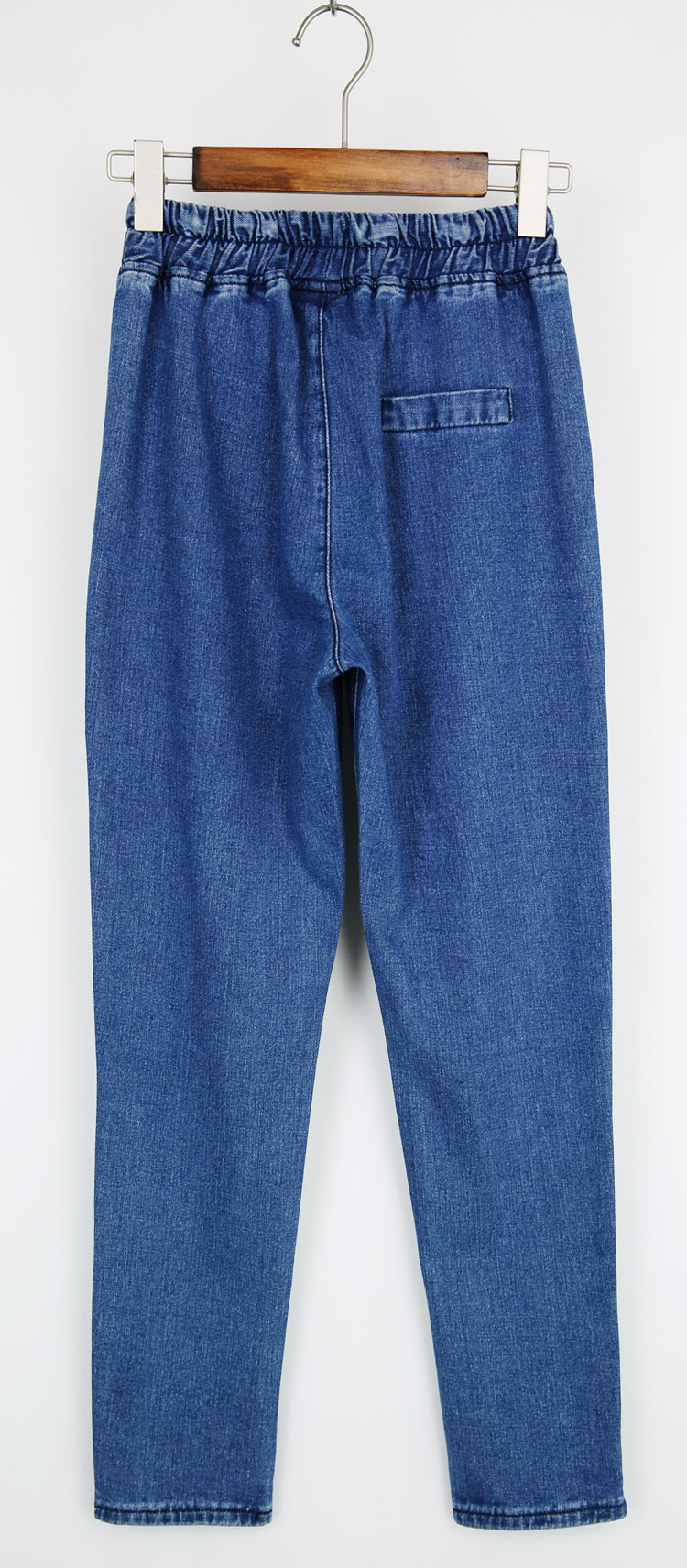 松紧腰休闲牛仔裤16新款韩版垮裤卷边破洞九分裤大码裤 蓝色 m