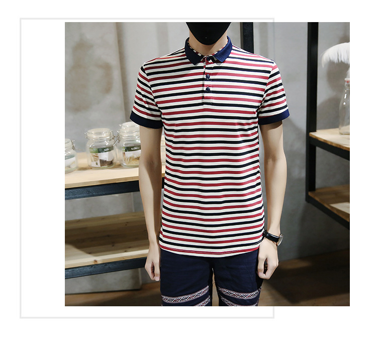 仕条纹短袖polo衫男2006夏季新款男士t恤修身立领体恤潮流 军绿色 xl