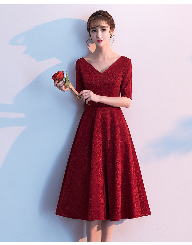 服新款夏红色中长款小个子结婚晚礼服裙女平时可穿 红色一字肩短款 m