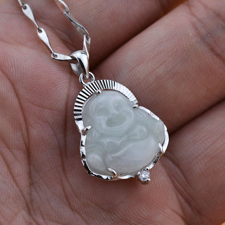 纯已久银饰925银小佛吊坠包边佛银镶嵌翡翠玉佛挂件包边观音坠男女坠