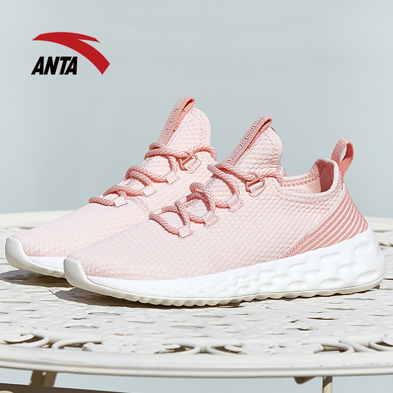 安踏运动鞋女新款一脚蹬跑步鞋冬季粉色休闲鞋子129188413婴儿粉浅裸