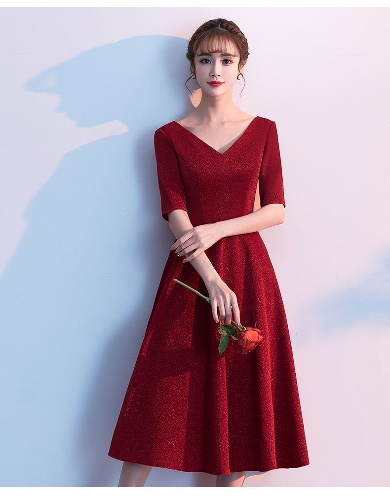 款小个子结婚晚礼服裙女平时可穿 红色一字肩短款 m【图片 价格 品牌