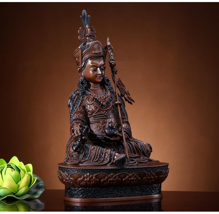 藏传莲花生大士佛像尼泊尔密宗莲花生大师纯铜供奉摆件佛教用品 7台寸