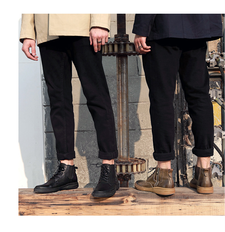 班比帝伦 男鞋布洛克中帮靴子秋冬新款马丁短靴男士工装皮靴 a6072