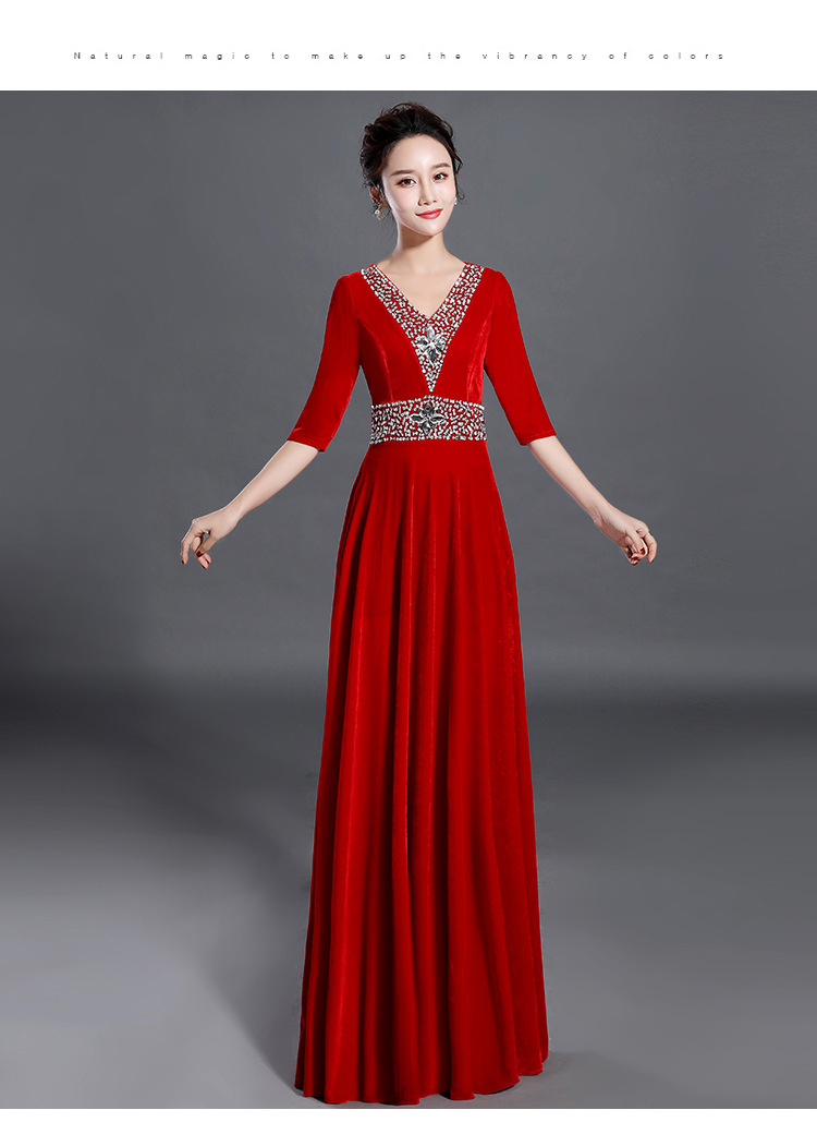 普戈斯大合唱礼服金丝绒新款演出服装女长裙成人修身中老年合唱团指挥