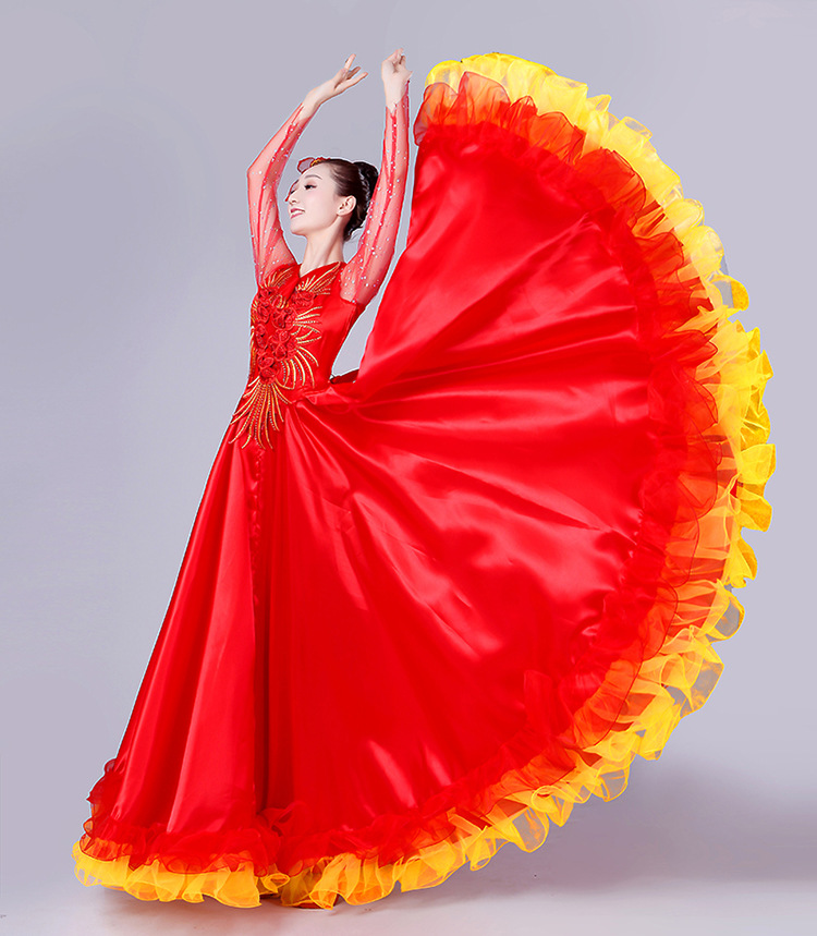 普戈斯新款现代舞蹈服女亮片大合唱长裙舞台表演服开场舞大摆裙演出