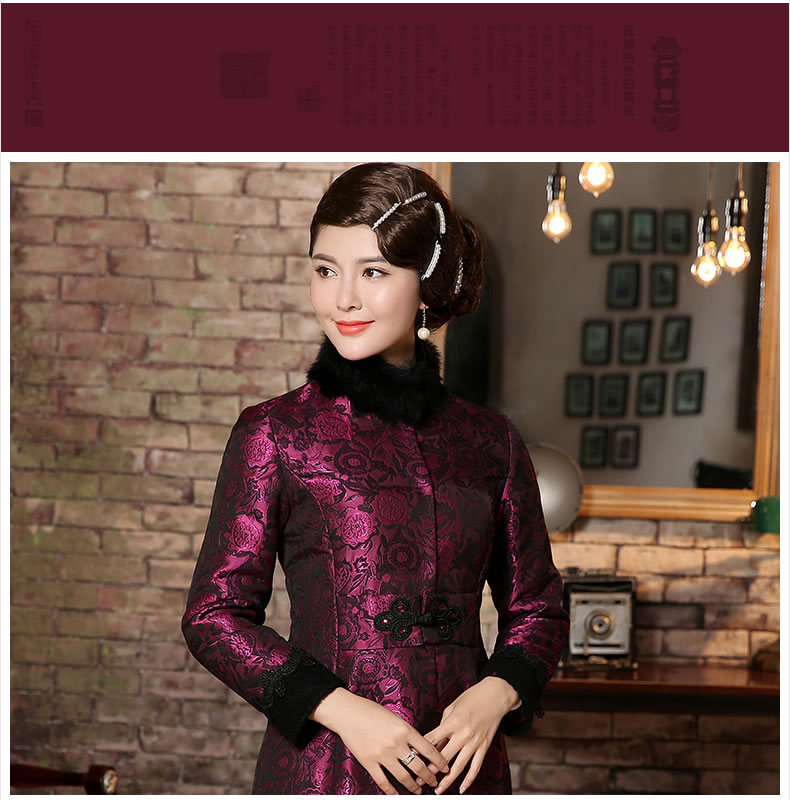 秀观唐紫馨2016春装新款唐装棉衣毛领夹棉中式女装外套tc4935花色xxl