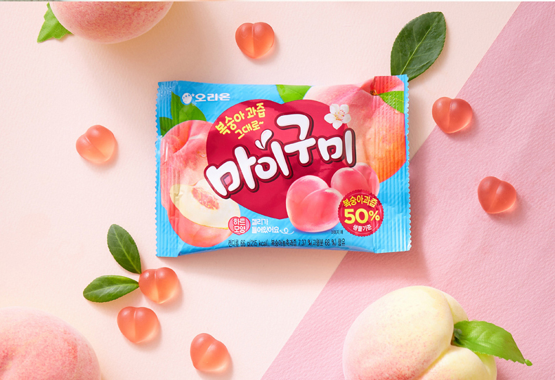 韩国好丽友水果软糖水蜜桃味66g*3袋心形qq橡皮糖水果汁桃子味进口