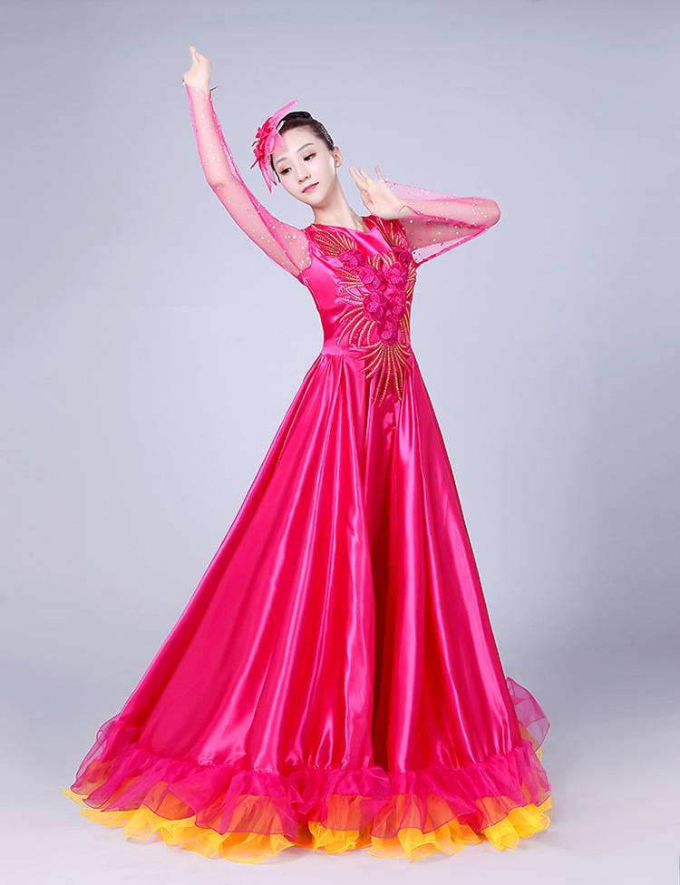 普戈斯新款现代舞蹈服女亮片大合唱长裙舞台表演服开场舞大摆裙演出