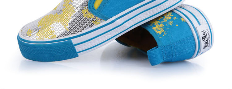 江苏贝贝 儿童一脚蹬套脚亮片帆布鞋 女童懒人鞋 新款女生布鞋子 湖蓝