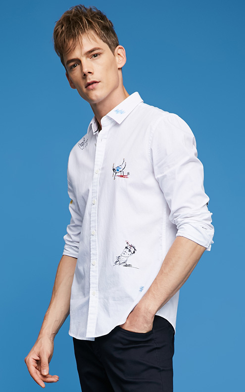 趣味刺绣男纯棉衬衫