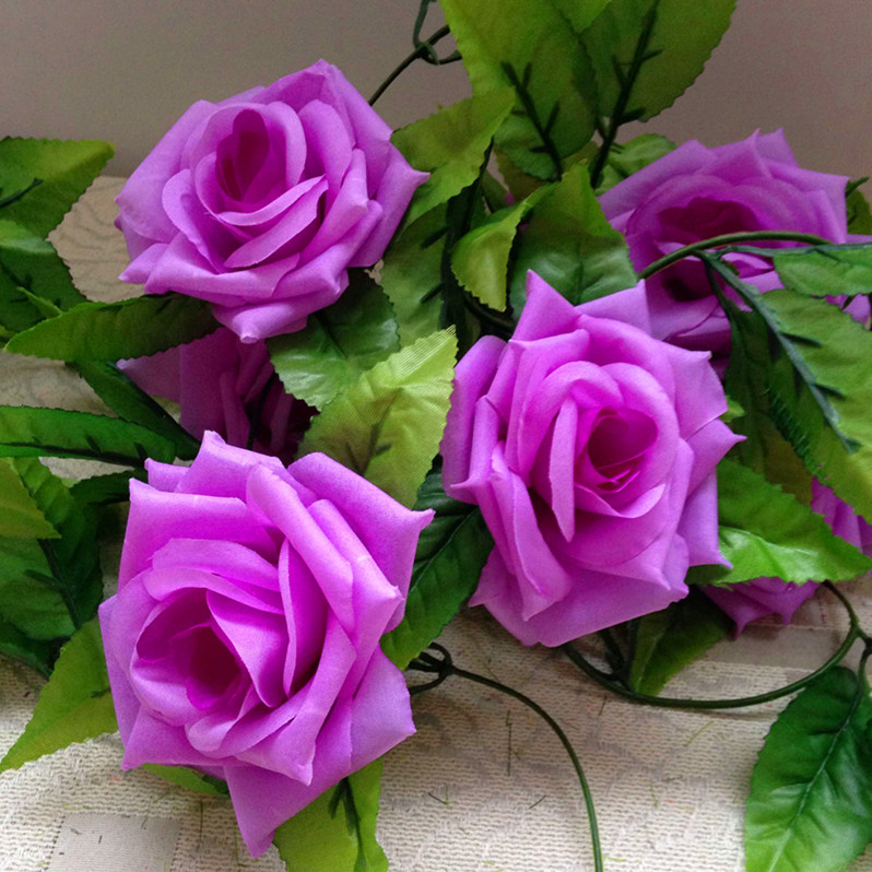 园艺仿真花绢布9朵玫瑰花藤空调水管阁楼家居藤条藤蔓婚礼花大红