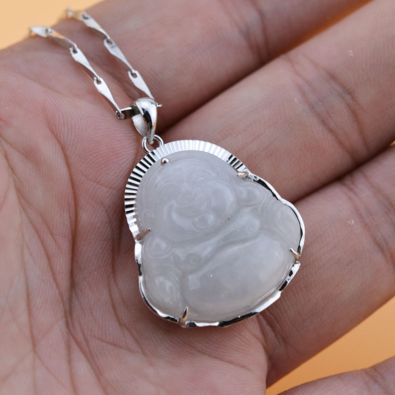 纯已久银饰925银小佛吊坠包边佛银镶嵌翡翠玉佛挂件包边观音坠男女坠