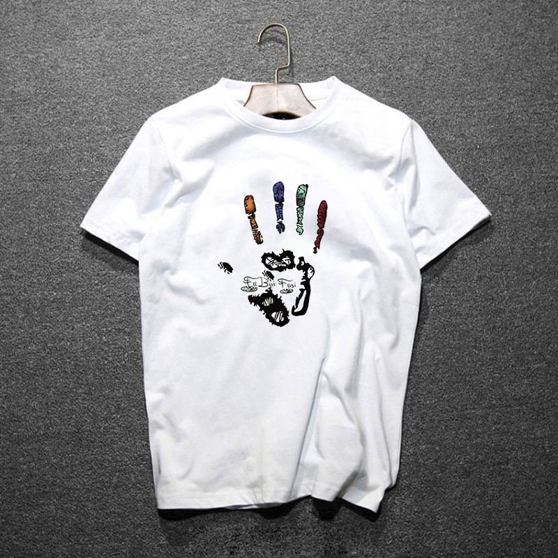 陌汀港风t恤男短袖手掌印花个性图案潮牌夏装新款潮流男装宽松大码