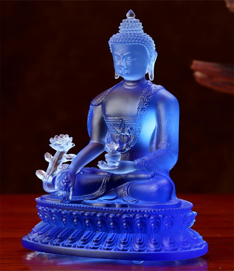 琉璃佛像三宝佛光如来家居供奉阿弥陀佛延寿工艺品摆件密宗药师佛贴金