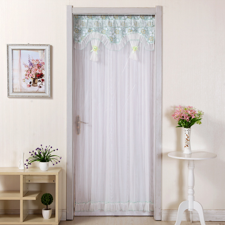 伸缩杆粘钩夏季纱门帘防蚊蕾丝布艺单开双开门帘布艺卧室帘紫色单纱