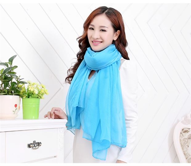 夕唯贝一春秋纯色薄防晒丝巾韩版女士时尚新款大纱巾雪纺围巾夏披肩长