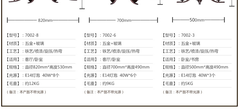 梦晗美式吊灯乡村铁艺简约现代复古餐厅客厅卧室饭厅吊灯灯具灯饰7002 7002-8配7瓦led光源