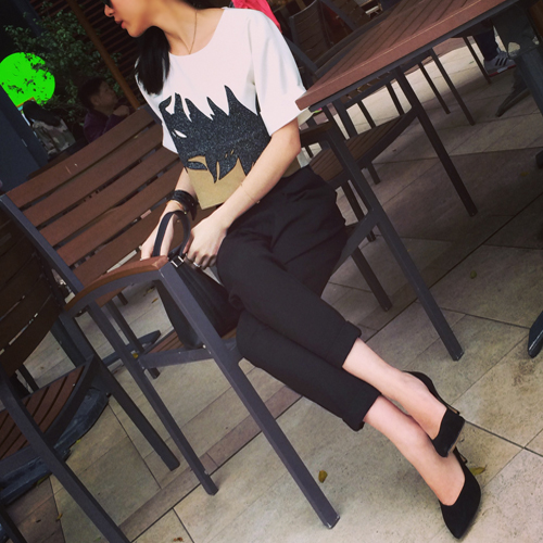 
                                        莎蕾雅休闲裤 女2018秋季新款韩版潮大码显瘦宽松小脚九分西装哈伦裤女326 黑色 3XL/ 140-155斤                