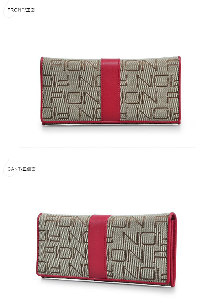 fion菲安妮女士钱包 长款经典钱包女 休闲拼接印花手拿包 浅啡/粉红