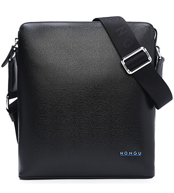 红谷hongu男包单肩包商务休闲牛皮男士包包斜挎包 h52240304漆黑