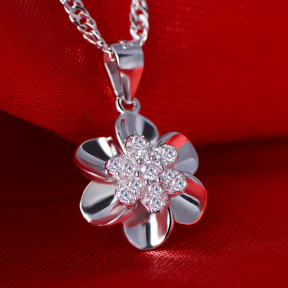 新款925银项链女饰品精品银饰红宝石小花朵吊坠hfyj4900 红色 925银