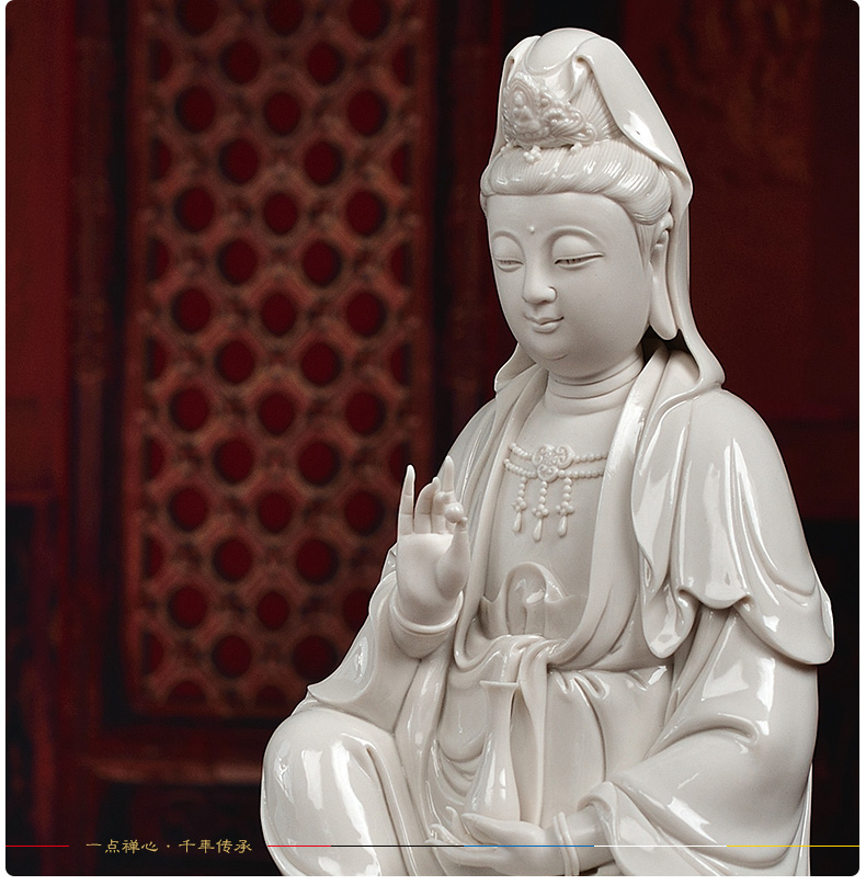 戴玉堂 坐姿观音菩萨佛像摆件德化陶瓷观世音坐像白瓷雕塑艺术工艺品